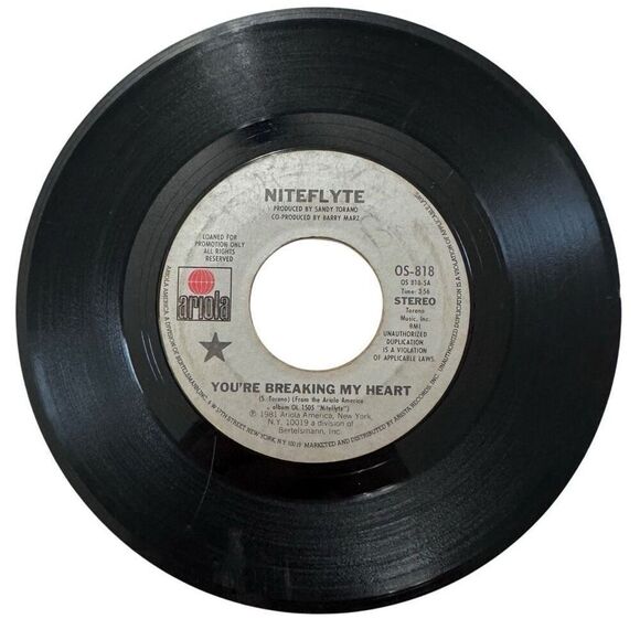 NITEFLYTE: You’re Breaking my Heart Stereo/mono ARIOLA 7" Single 45 RPM Promo - Picture 1 of 10